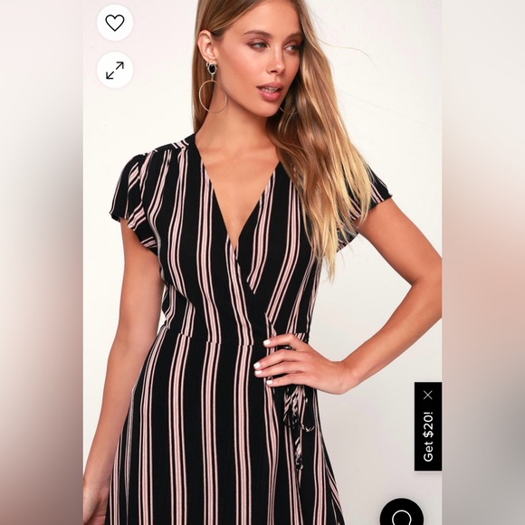 Lulus black striped midi wrap dress - Picture 2 of 8